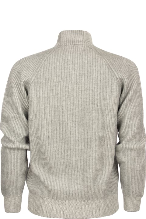 Brunello Cucinelli Men Brunello Cucinelli Zipped Cardigan Sweater With High Vanisè Collar In Cashmere
