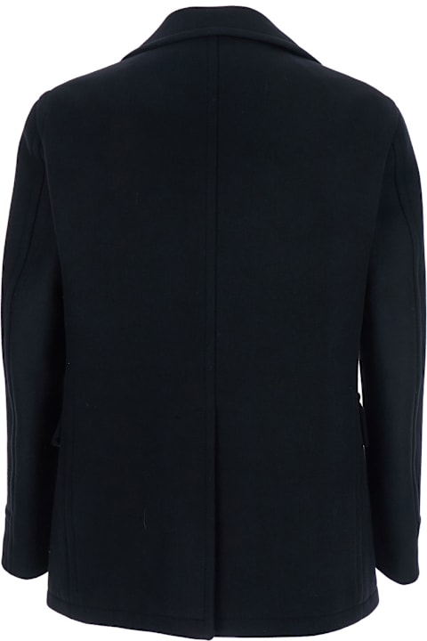 Homeware Tagliatore Black Double-breasted Coat With Patch Pockets And Classic Revers In Fabric Man