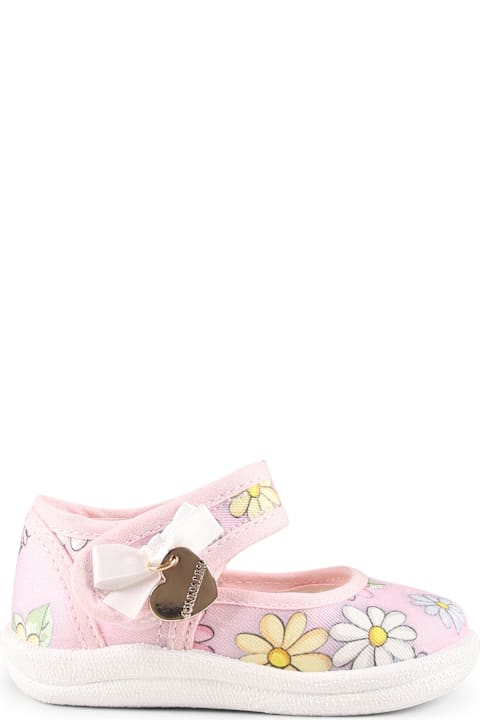 Monnalisa Shoes for Girls Monnalisa Pink Ballet Flats For Girl With Daises