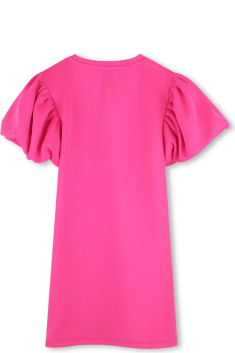 Homeware Marc Jacobs Pink Crewneck Dress With Puffed Sleeves And Logo Print On The Front In Tech Fabric Stretch Girl