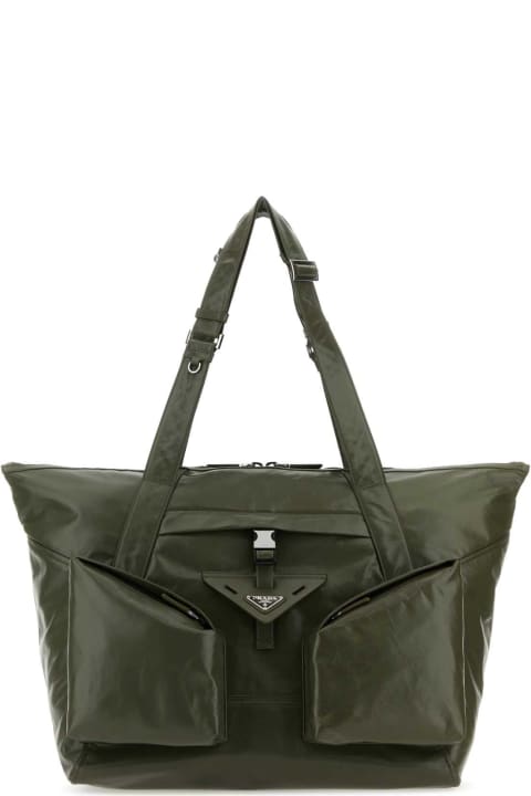 Totes for Men Prada Olive Green Leather Shopping Bag