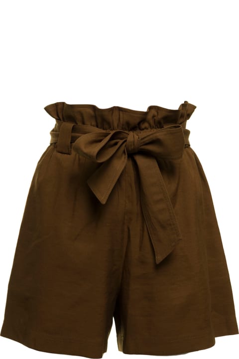 Momonì Woman's Nevada Viscose And Brown Linen Shorts With Belt