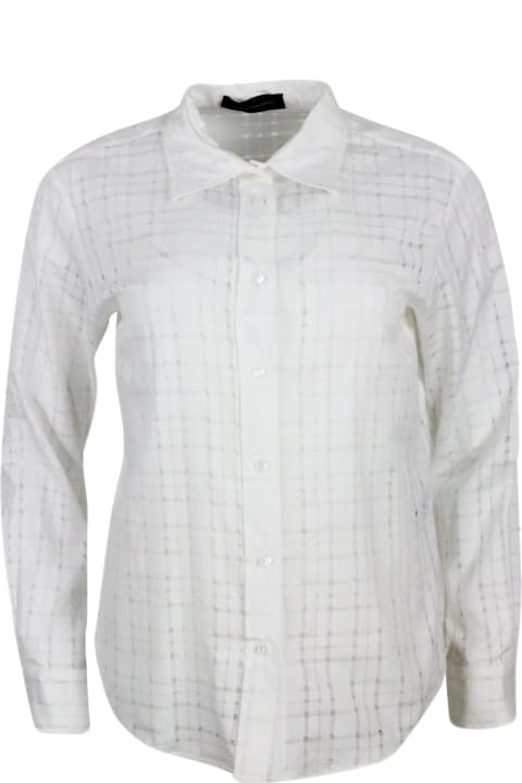 Lorena Antoniazzi Topwear for Women Lorena Antoniazzi Long-sleeved Shirt In Stretch Cotton With Perforated Window Work And Including Coordinated Top