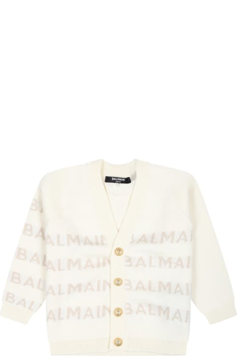 Sale for Baby Boys Balmain Ivory Cardigan For Baby Boy With Logo