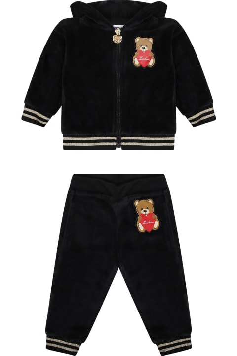 Moschino Bottoms for Baby Girls Moschino Black Brushed Cotton Set For Baby Girl