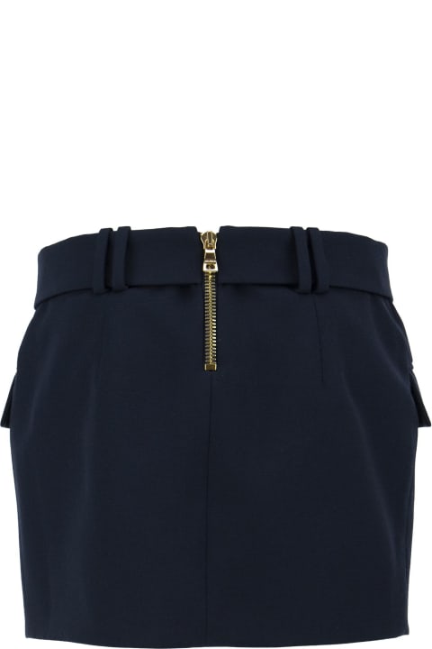 Balmain Clothing for Women Balmain Short Blue Wool Low-rise Skirt