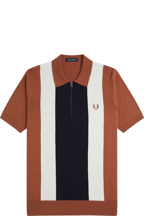Fred Perry for Women Fred Perry Cotton Knit Polo Shirt With Striped Motif