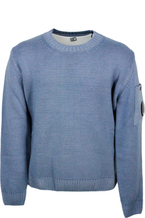 Sweaters & Sweatshirts for Boys C.P. Company Crewneck Wool Sweater With Logo On The Sleeve In Vanisè Color
