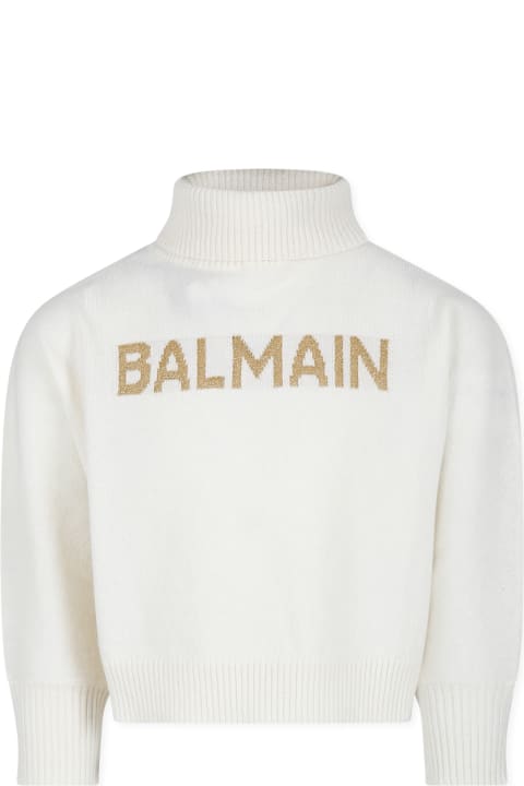 ガールズ トップス Balmain Ivory Sweater For Girl With Logo