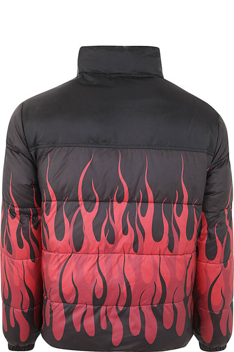 Vision of Super Coats & Jackets for Men Vision of Super Black Puffy Jacket With Red Flames