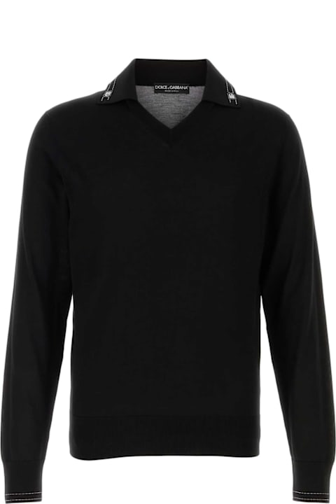 Homeware Dolce & Gabbana Black Silk Polo Shirt