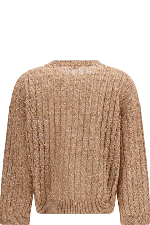 Brunello Cucinelli for Kids Brunello Cucinelli Dazzling Cable Linen Sweater With Openwork Ribbing