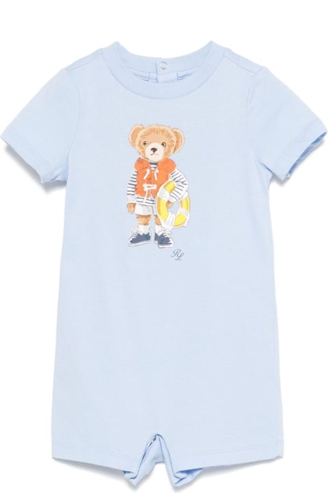 Polo Ralph Lauren Bodysuits & Sets for Baby Girls Polo Ralph Lauren Blue One-piece With Round Neck And Maxi Logo On The Front In Cotton Baby