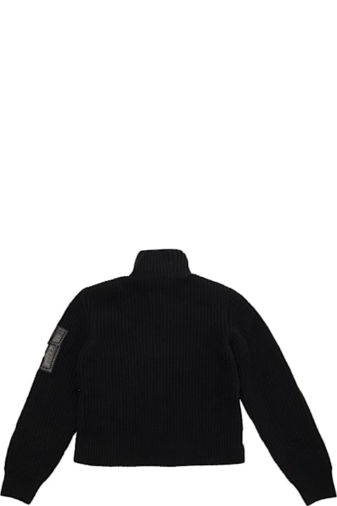 Sale for Kids Moncler Black Down Cardigan With Patch Pockets In Polyamide Woman