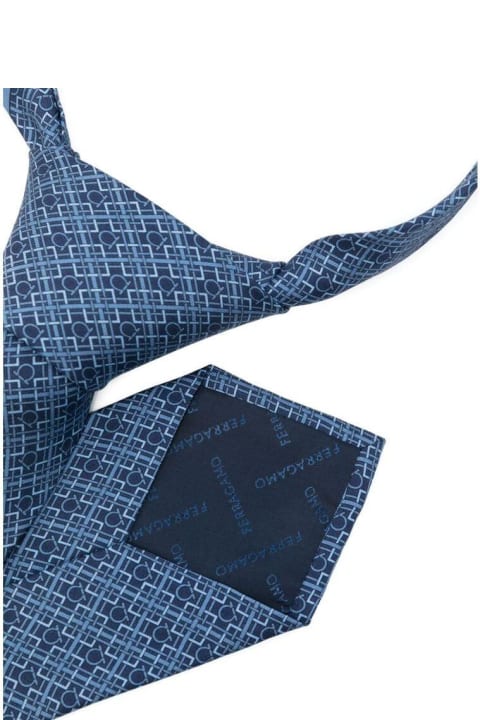 Ferragamo Ties for Women Ferragamo Check Gancini Printed Tie