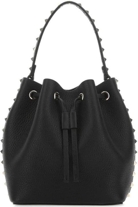 Valentino Garavani Bags for Women Valentino Garavani Black Leather Rockstud Bucket Bag