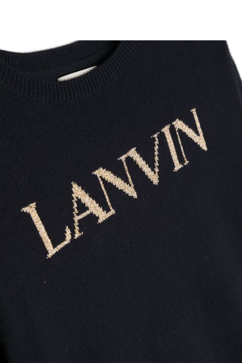 Lanvin Sweaters & Sweatshirts for Girls Lanvin Lanvin Pullover Blu Navy In Cotone E Lana Bambina