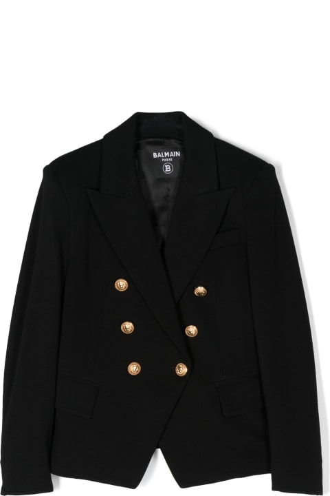 Balmain for Kids Balmain Black Double-breasted Blazer With Gold Buttons