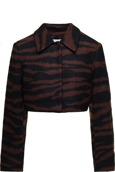 Ganni for Women Ganni Brown Cropped Jacket With Zebra Motif In Wool Woman