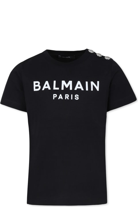 Homeware Balmain Black T-shirt For Kids With Logo