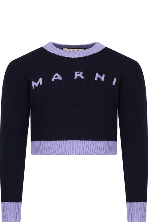 Marni for Kids Marni Blue Sweater For Girl With Logo