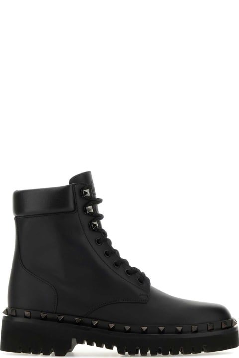 ウィメンズ新着アイテム Valentino Garavani Black Leather Rockstud Ankle Boots