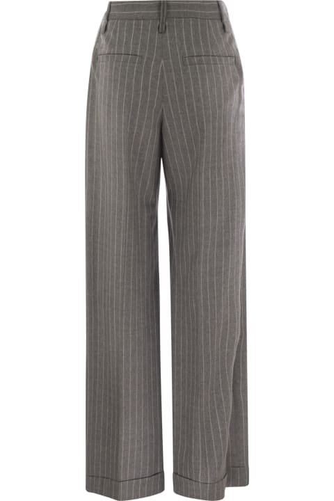 Brunello Cucinelli Pants & Shorts for Women Brunello Cucinelli Loose Flared Trousers In Virgin Wool Mouliné Pinstripe With Beadwork