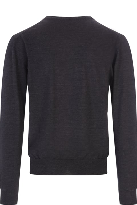 Sweaters for Men Fedeli Anthracite Wool V-neck Pullover