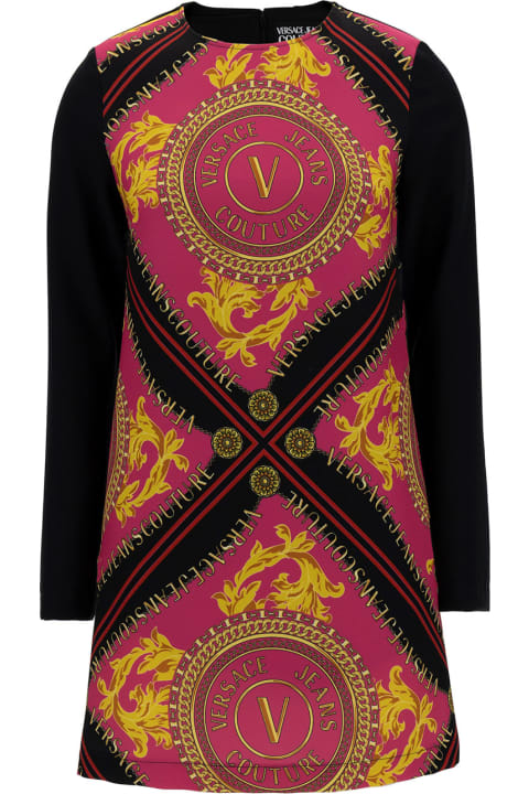 Homeware Versace Jeans Couture Mini Multicolor Dress With Graphic Print At The Front In Stretch Fabric Woman