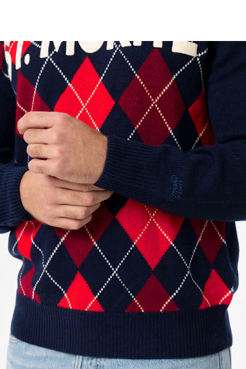 Homeware MC2 Saint Barth Crewneck Sweater Heron With Argyle St. Moritz Jacquard