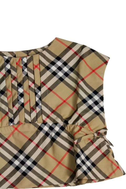 Topwear for Girls Burberry Sleeveless Crew-neck Shirt With Pleats On The Front In A Check Pattern