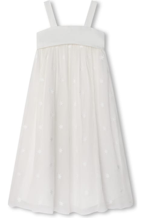Chloé Kids Chloé White Silk Dress With Stars Embroidery