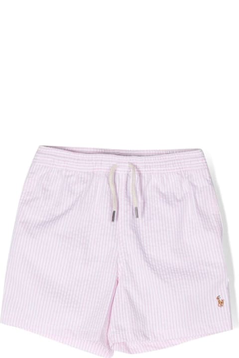 Ralph Lauren for Kids Ralph Lauren Pink Striped Swim Shorts With Pony