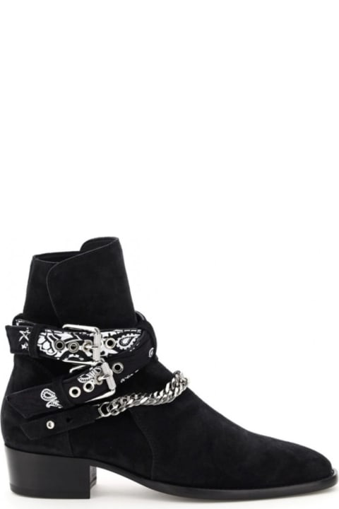 Amiri Man's Chain-link Detail Ankle Boots In Black Suede