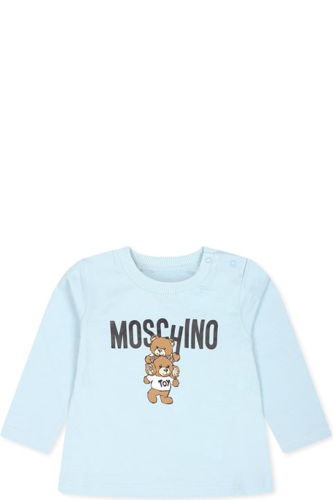 Moschino for Kids Moschino Light Blue T-shirt For Baby Boy With Teddy Bear