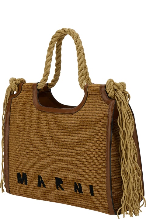 ウィメンズ新着アイテム Marni 'summer' Beige Tote Bag With Cord Handles And Logo Detail In Rafia Woman