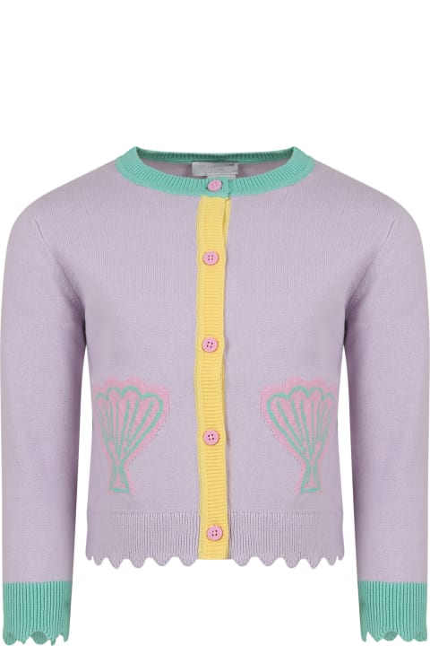 Sweaters & Sweatshirts for Girls Stella McCartney Kids Purple Cardigan For Girl With Shells
