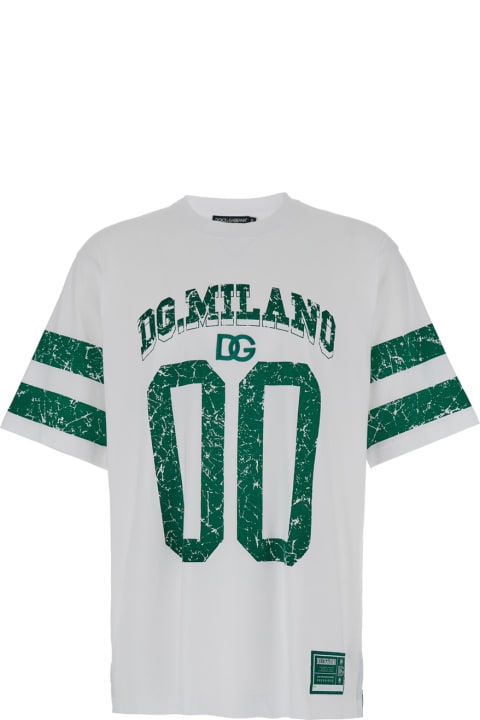 Dolce & Gabbana Topwear for Men Dolce & Gabbana Oversized White And Green T-shirt With Dg Milano 00 Print In Cotton Man