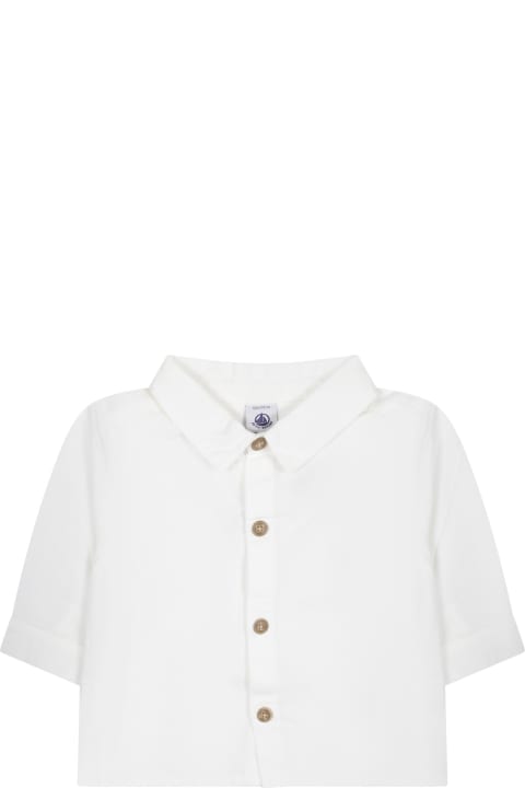 ベビーボーイズ Petit Bateauのシャツ Petit Bateau White Shirt For Baby Boy With Logo