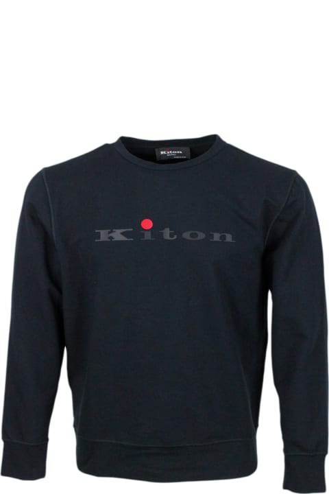 Kiton for Men Kiton Long-sleeved Crew-neck Sweatshirt In Fine Stretch Cotton With Logo Writing On The Chest