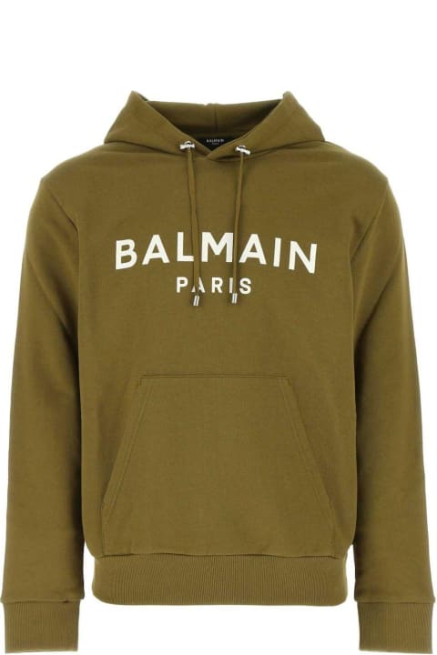 メンズ Balmainのフリース＆ラウンジウェア Balmain Logo Printed Drawstring Hoodie