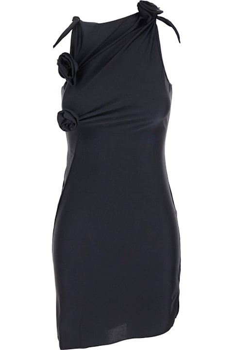 Homeware Coperni Black Asymmetric Sleeveless Mini Dress With Floral Detail And Cut-out On The Front In Tech Fabric Stretch Woman