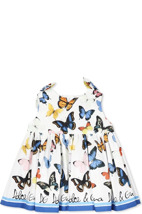 Dolce & Gabbana Bodysuits & Sets for Baby Girls Dolce & Gabbana White Dress For Baby Girl With Butterflies