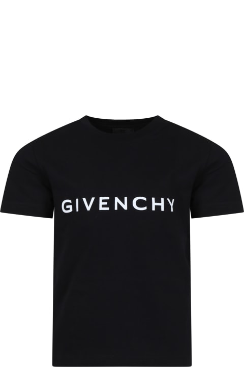 ボーイズ トップス Givenchy Black T-shirt For Kids With Logo