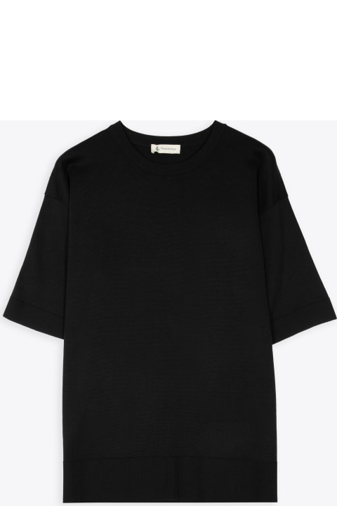 C.v. Girocollo Black silk blend knitted t-shirt