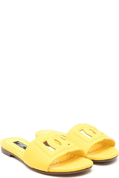 Fashion for Baby Girls Dolce & Gabbana Yellow Leather Slide With Dg Logo