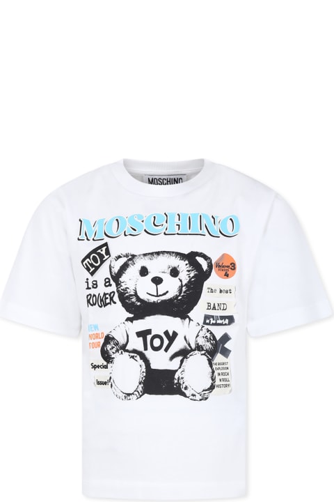 Moschino for Kids Moschino White T-shirt For Kids With Bear And Slogan
