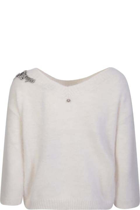 آخر صيحات الموضة من السيدات Liu-Jo White Crewneck Sweater With Crystals