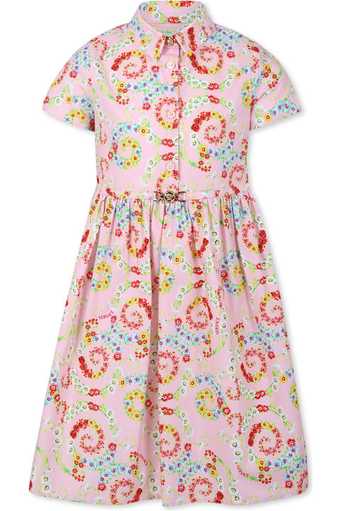 Versace for Girls Versace Pink Dress For Girl With Floral Swirl