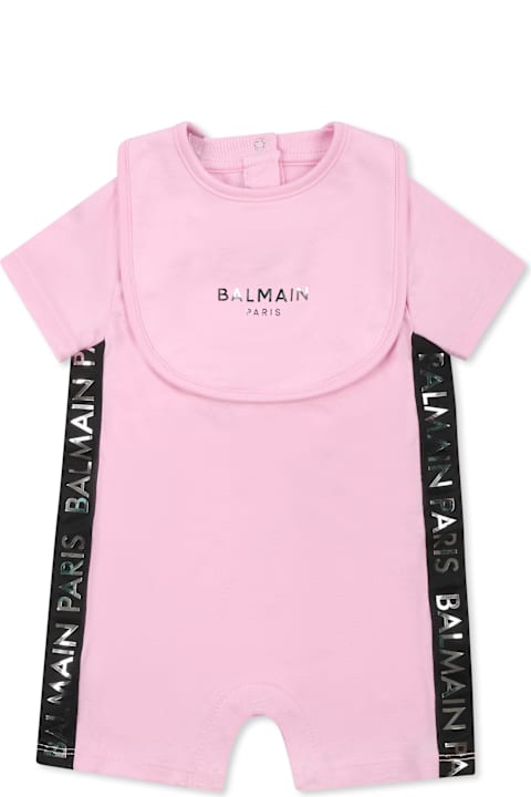 Balmain لـ Kids Balmain Pink Romper Set For Baby Girl With Logo